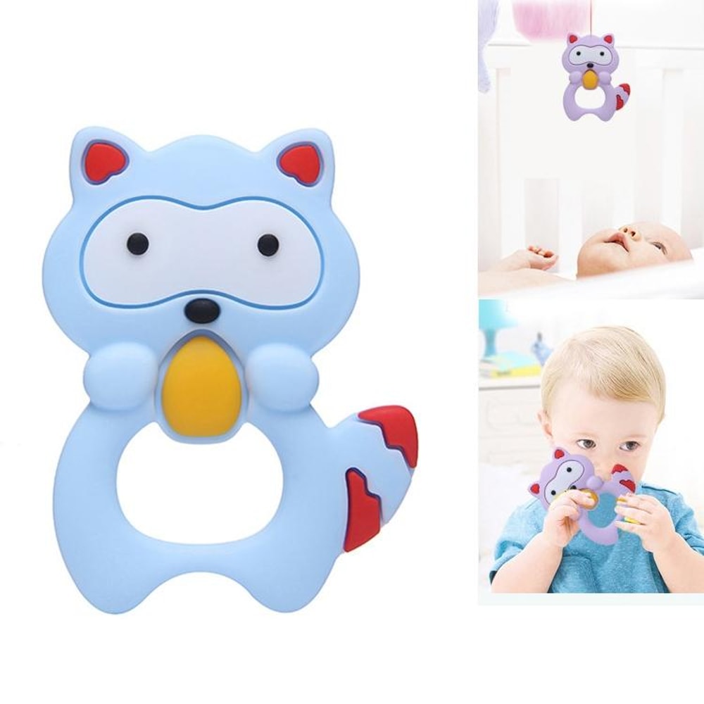 Baby Raccoon Silicone Teething Toy Rattle Safe BPA Free Teether For Infants 6