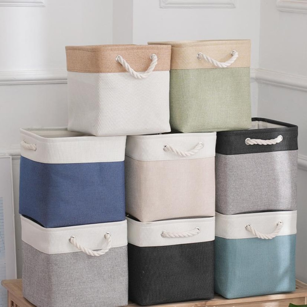 Collapsible Linen Storage Basket Cube, Large Capacity Fabric Organizer Bin with Handles
