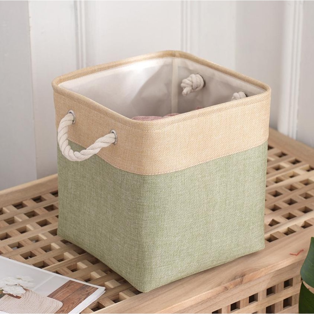 Collapsible Linen Storage Basket Cube, Large Capacity Fabric Organizer Bin with Handles