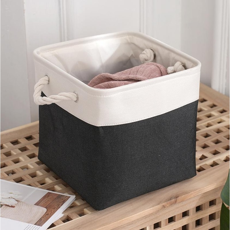 Collapsible Linen Storage Basket Cube, Large Capacity Fabric Organizer Bin with Handles