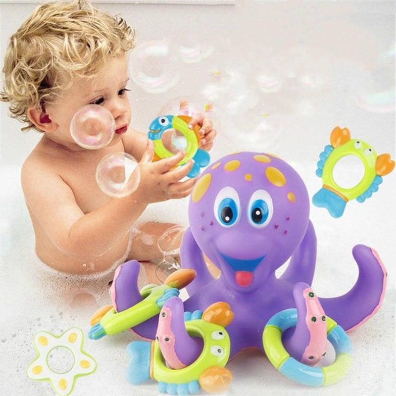 Octopus Ring Toss Baby Bath Toy, Interactive Kids Water Toy Set for Toddlers