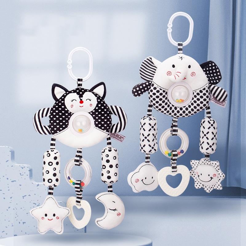 High Contrast Baby Stroller Mobile Toy, Black White Infant Wind Chime Sensory Hanging Toy