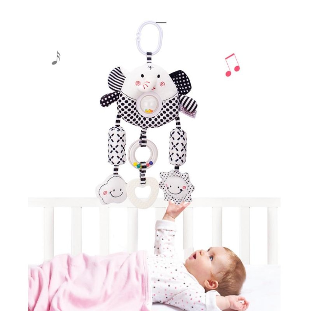 High Contrast Baby Stroller Mobile Toy, Black White Infant Wind Chime Sensory Hanging Toy