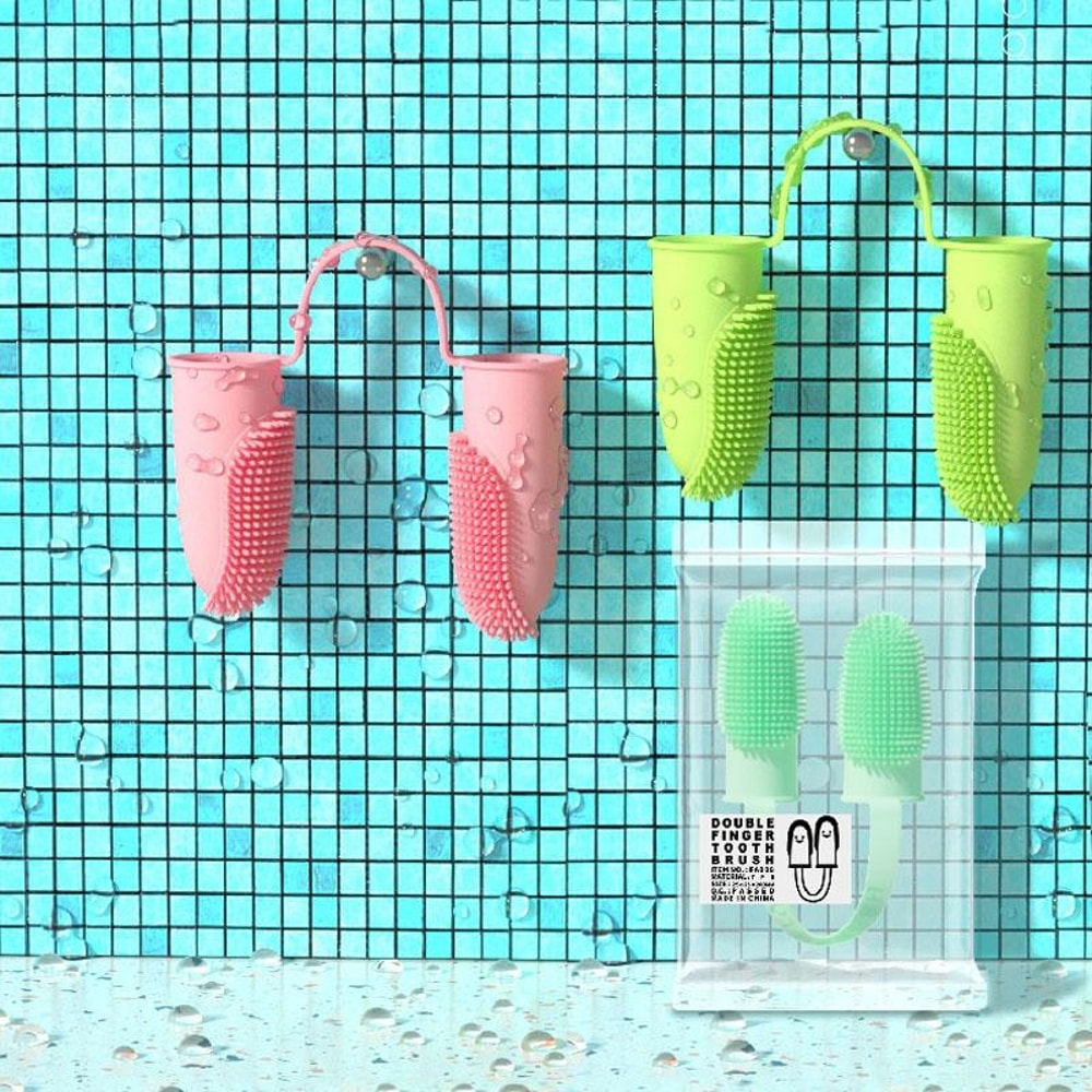 Dual Finger Pet Toothbrush Soft Silicone Dog Cat Dental Cleaning Kit 1