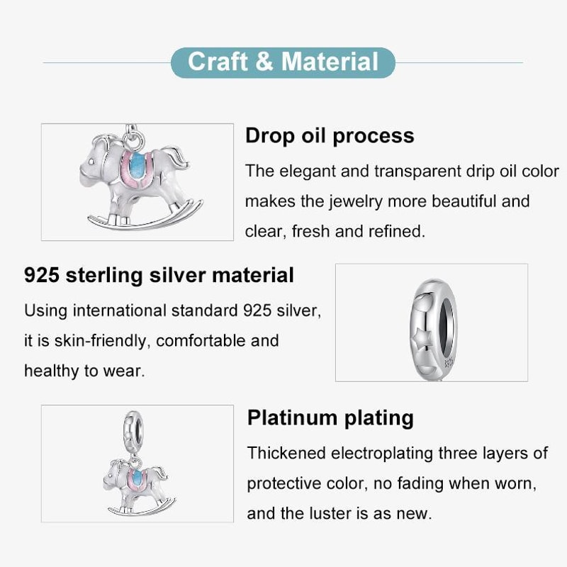 Cute Trojan Horse Pendant Necklace Sterling Silver Platinum Plated Charm Jewelry