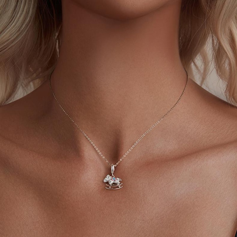 Cute Trojan Horse Pendant Necklace Sterling Silver Platinum Plated Charm Jewelry