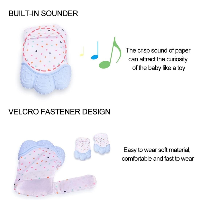 Baby Teething Mitten with Silicone Teether Ring Safe Soothing Toy for Infants