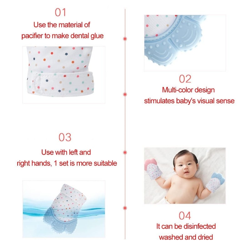 Baby Teething Mitten with Silicone Teether Ring Safe Soothing Toy for Infants
