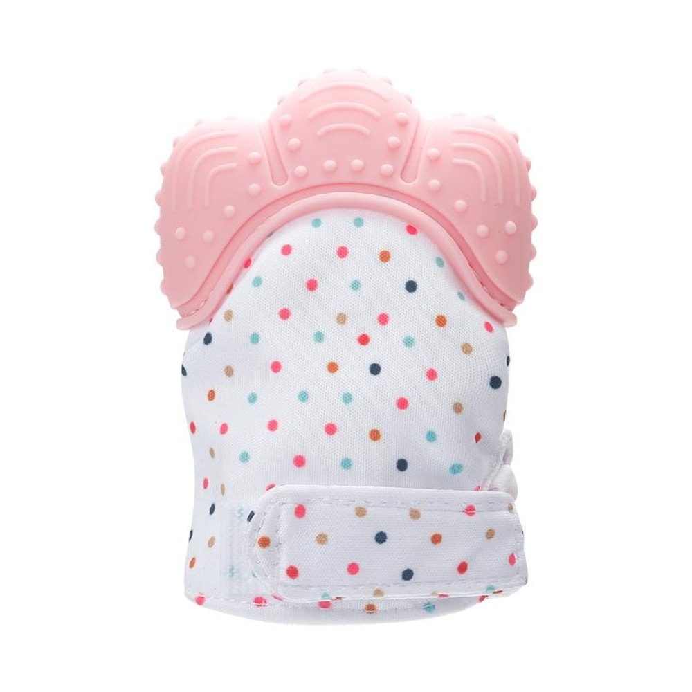 Baby Teething Mitten with Silicone Teether Ring Safe Soothing Toy for Infants