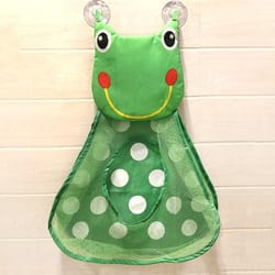 cartoon frog bath toy organizer mesh bag with suction cups for kids bathroom storage