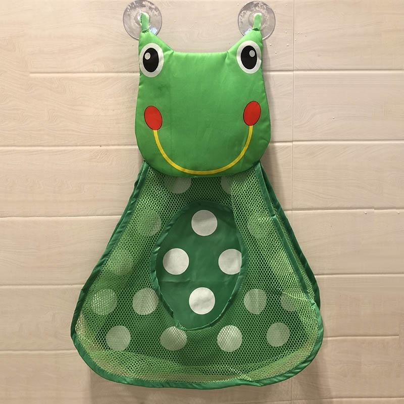 Cartoon Frog Bath Toy Organizer Mesh Bag with Suction Cups for Kids Bathroom Storage
