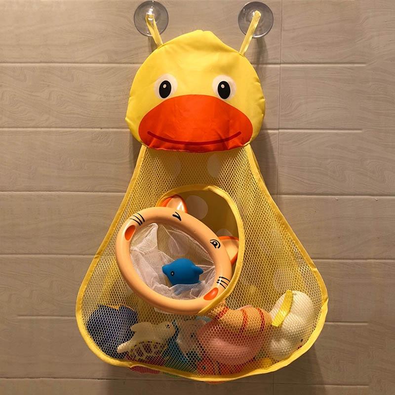 Cartoon Frog Bath Toy Organizer Mesh Bag with Suction Cups for Kids Bathroom Storage