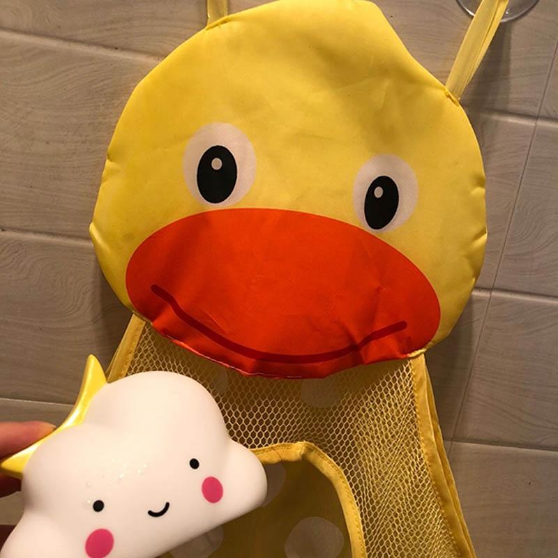 Cartoon Frog Bath Toy Organizer Mesh Bag with Suction Cups for Kids Bathroom Storage