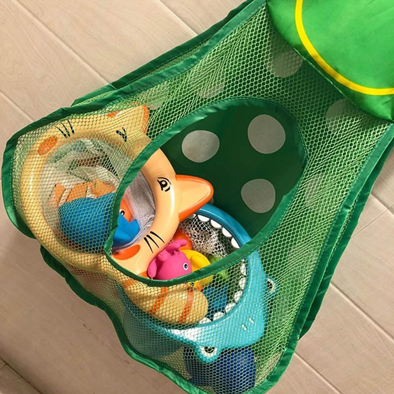 Cartoon Frog Bath Toy Organizer Mesh Bag with Suction Cups for Kids Bathroom Storage
