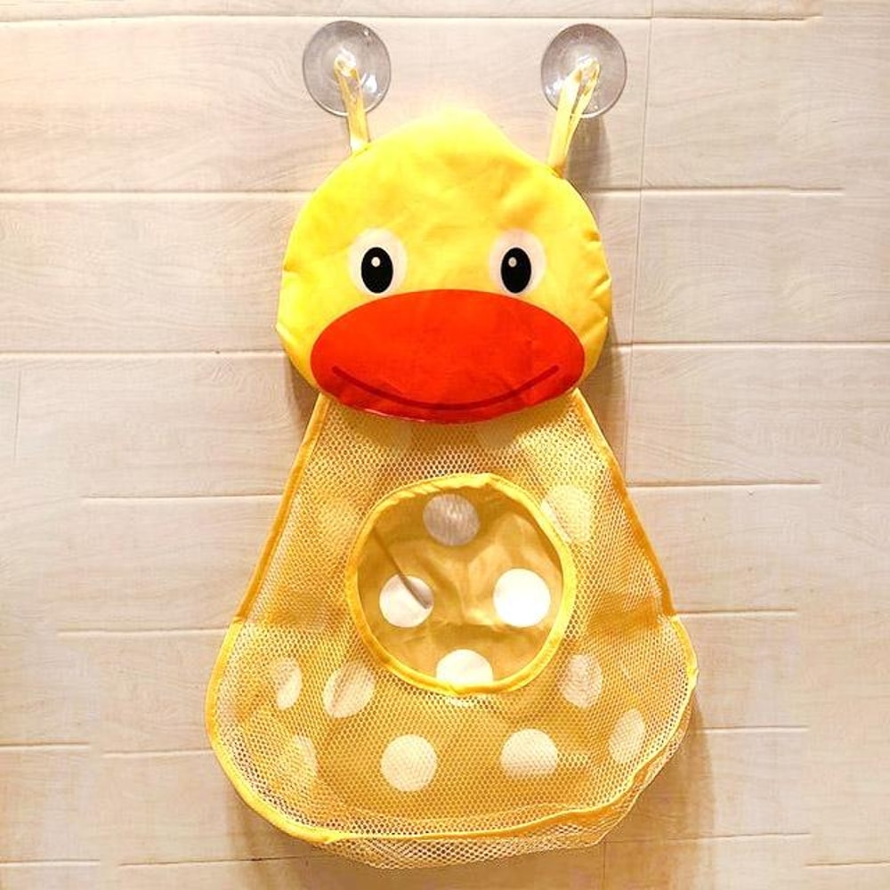 Cartoon Frog Bath Toy Organizer Mesh Bag with Suction Cups for Kids Bathroom Storage