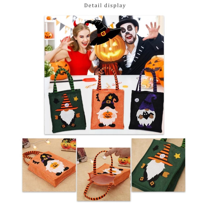 Halloween Cartoon Linen Tote Bag For Candy And Gift Storage 3
