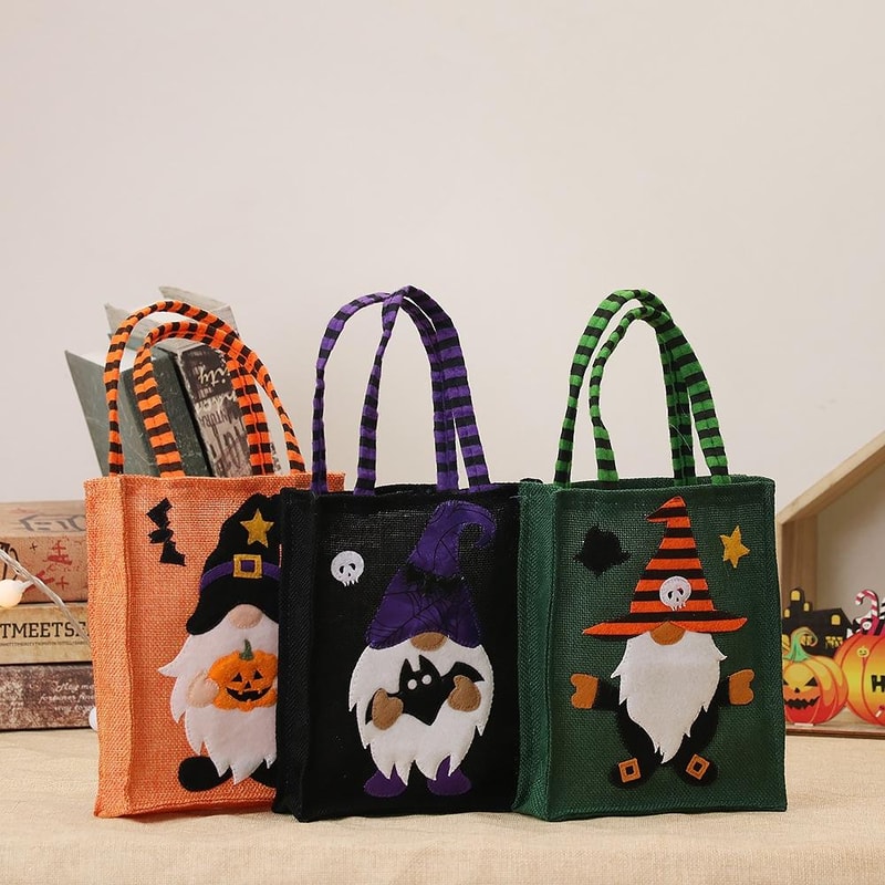 Halloween Cartoon Linen Tote Bag For Candy And Gift Storage 9