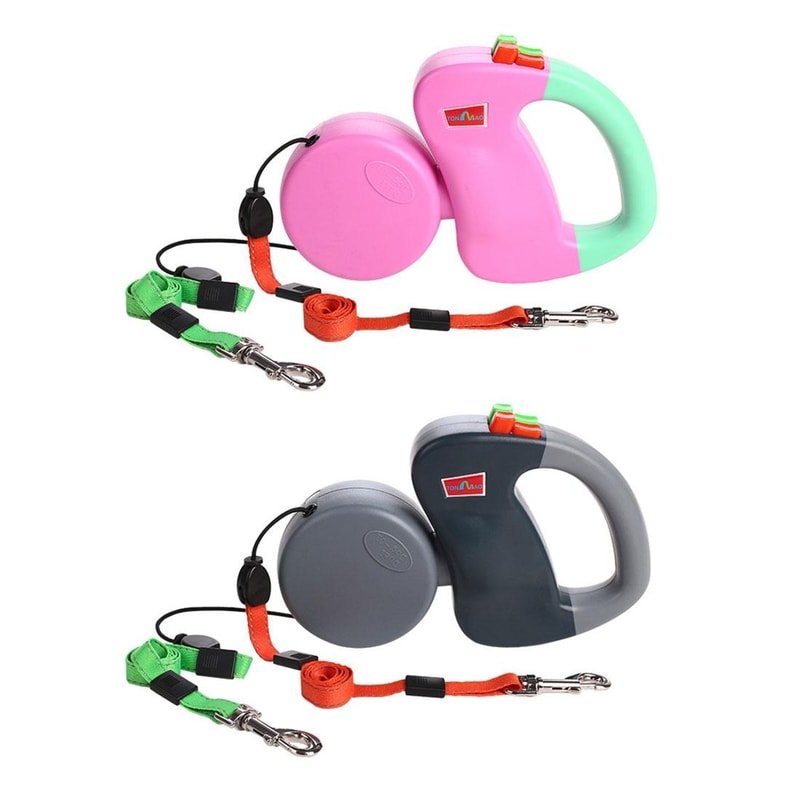 Dual Retractable Dog Leash For 2 Dogs With One Touch Control And Comfort Grip 0