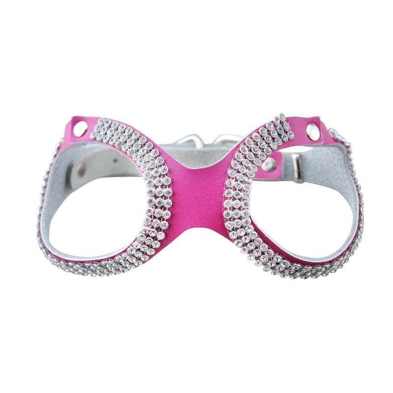 Breathable Rhinestone Small Dog Harness In Magenta PU Leather 1