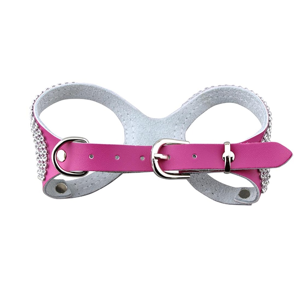 Breathable Rhinestone Small Dog Harness In Magenta PU Leather 4