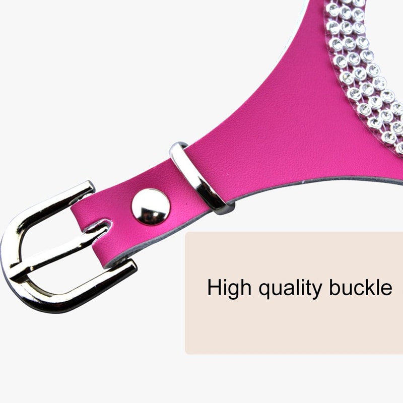 Breathable Rhinestone Small Dog Harness In Magenta PU Leather 2