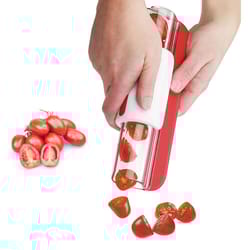 quickpress cherry tomato slicer and grape cutter tool for fast salad prep