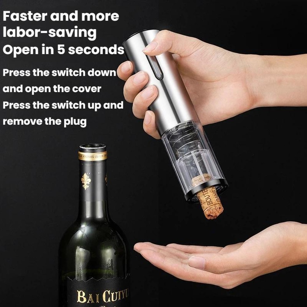 Automatic Electric Wine Opener Set With Foil Cutter Stainless Steel Cork Remover 4