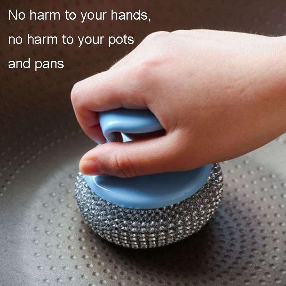 Removable Wire Ball Dish Brush with Handle Heavy Duty Kitchen Cleaning Brush for Pots & Pans