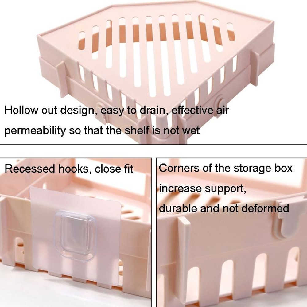 No Drill Adhesive Corner Shower Shelf Triangle Storage Rack For Bathroom Kitchen 4