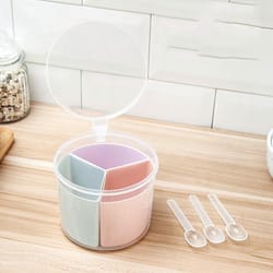 round compartment spice box with spoon and lid