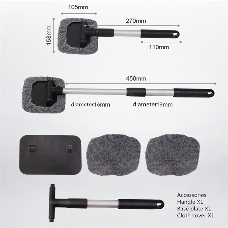 Telescopic Car Windshield Cleaner Brush with Microfiber Head and 180 Degree Rotating Reach Tool