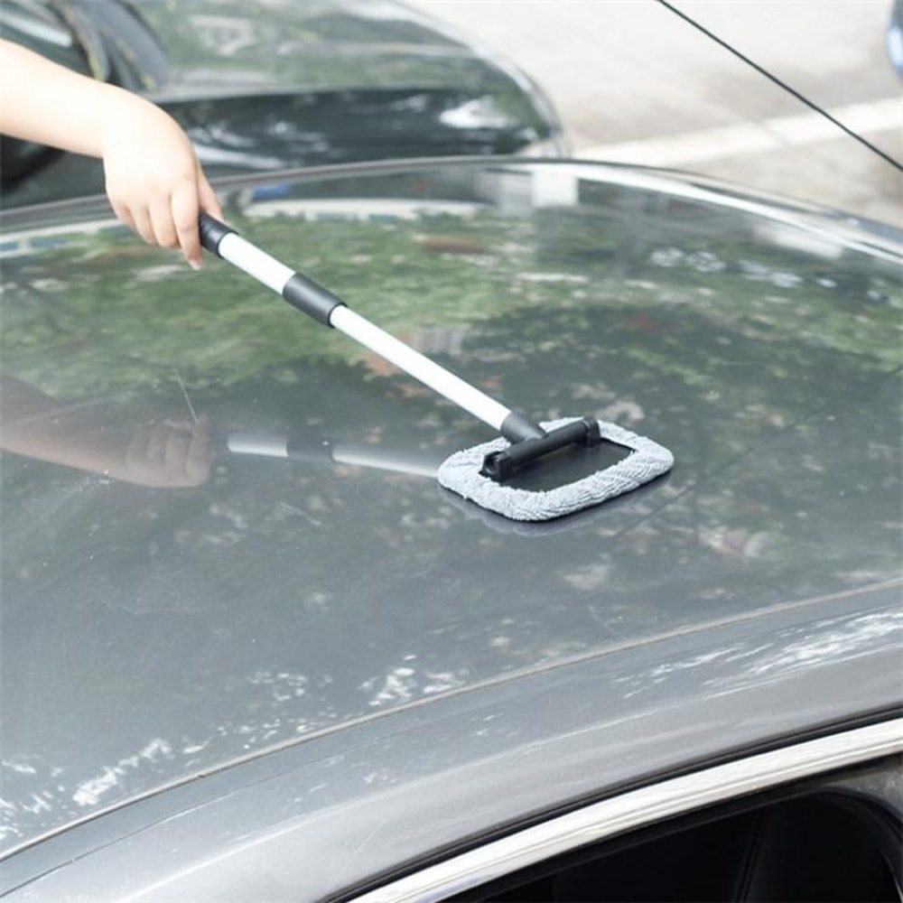 Telescopic Car Windshield Cleaner Brush with Microfiber Head and 180 Degree Rotating Reach Tool