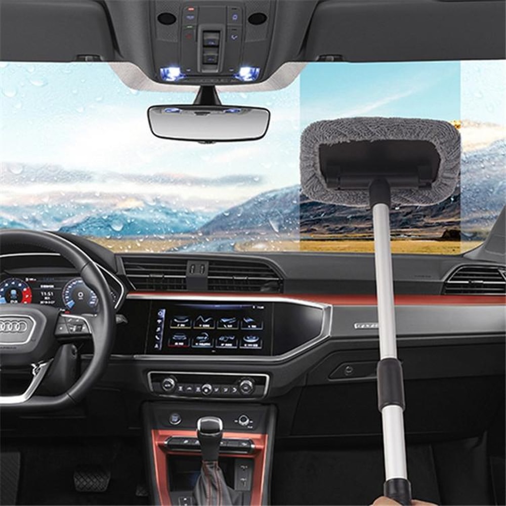 Telescopic Car Windshield Cleaner Brush with Microfiber Head and 180 Degree Rotating Reach Tool