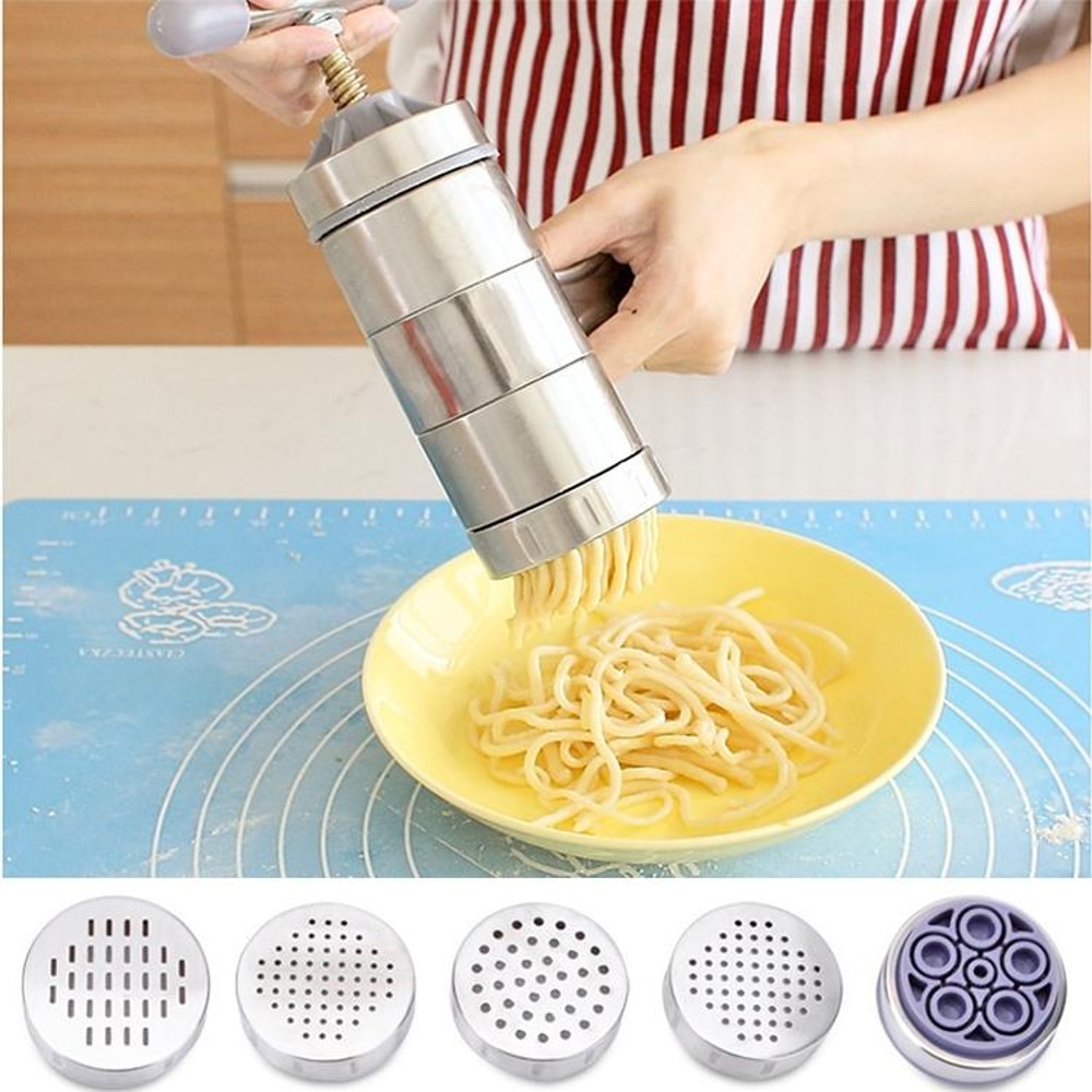 Stainless Steel Manual Pasta Maker With 5 Molds Compact Pasta Machine For Fresh Homemade Noodles 1