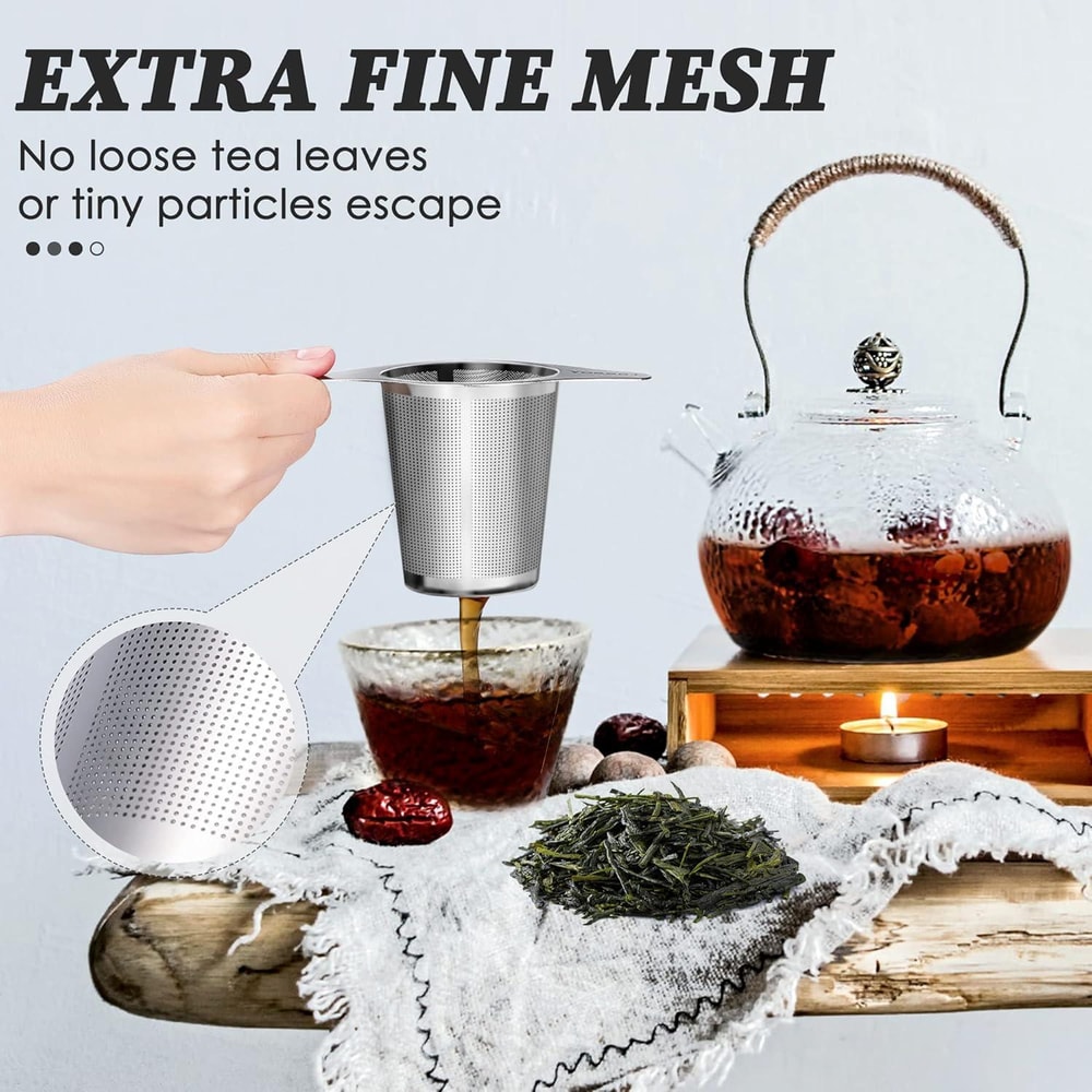 Premium 304 Stainless Steel Tea Strainer with Lid Dual Handle Fine Mesh Infuser