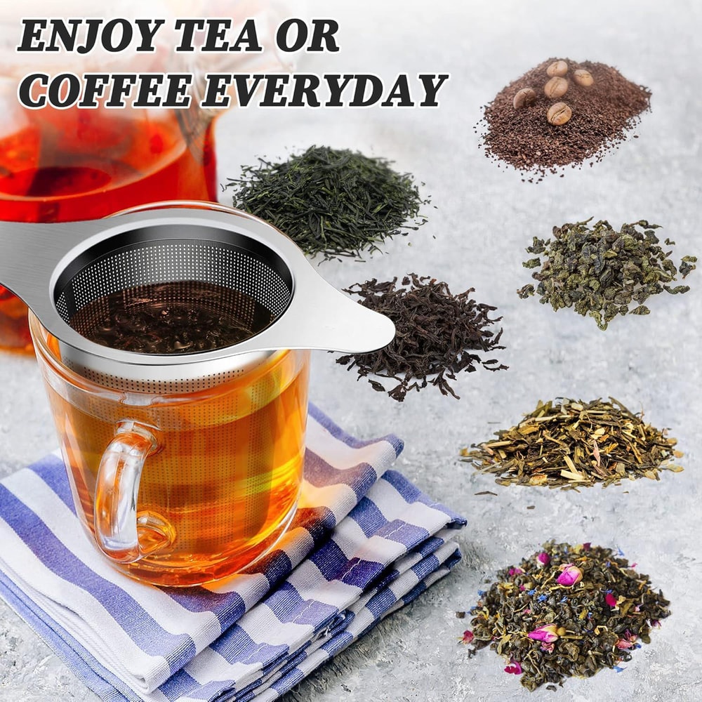 Premium 304 Stainless Steel Tea Strainer with Lid Dual Handle Fine Mesh Infuser