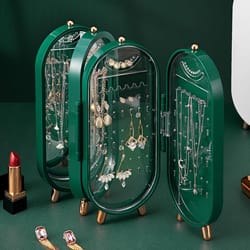 portable jewelry organizer box with mirror foldable travel jewelry storage case