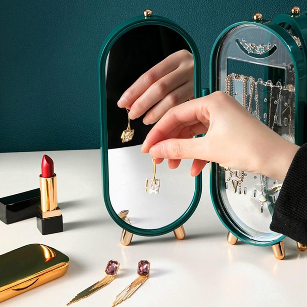 Portable Jewelry Organizer Box With Mirror Foldable Travel Jewelry Storage Case 2