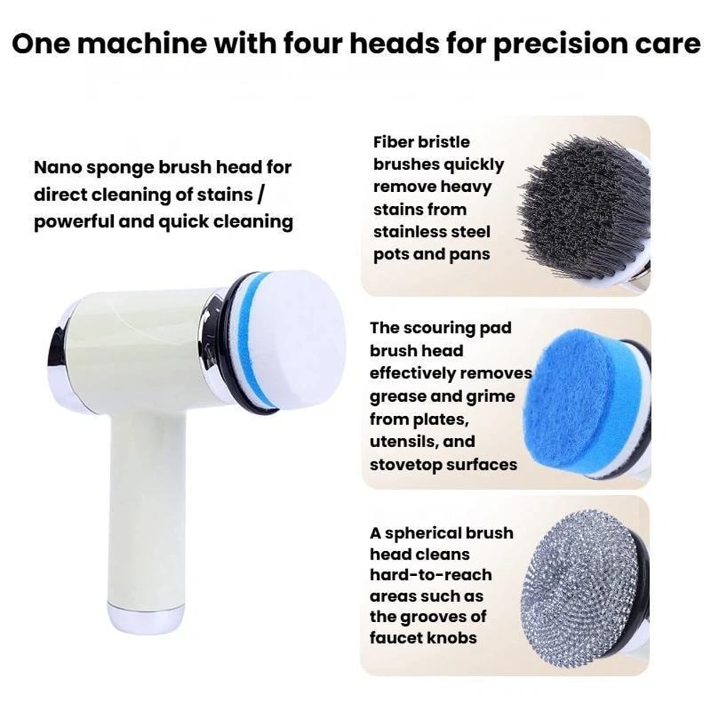 Multi Head Electric Kitchen Scrubber Cordless Spin Cleaning Brush Set