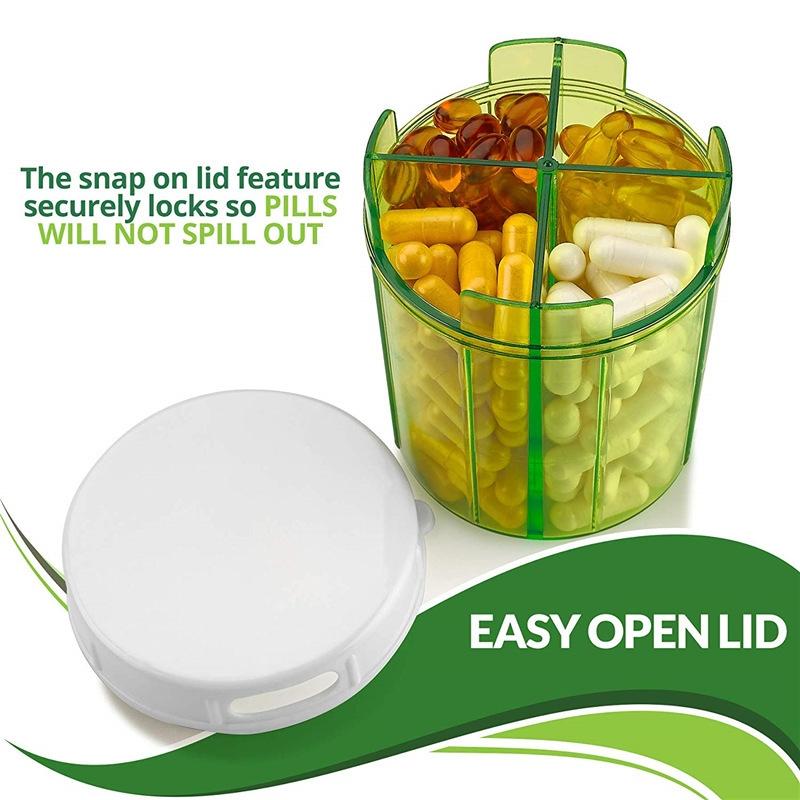 Portable Transparent Pill Organizer Box with 4 Compartments Leakproof Travel Medicine Case