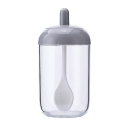 minimalist gray spice jar with spoon for salt sugar and seasoning