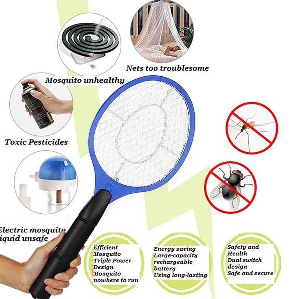 Electric Mosquito Swatter Racket With High Voltage Grid Portable Bug Zapper For Home Outdoor Use 3