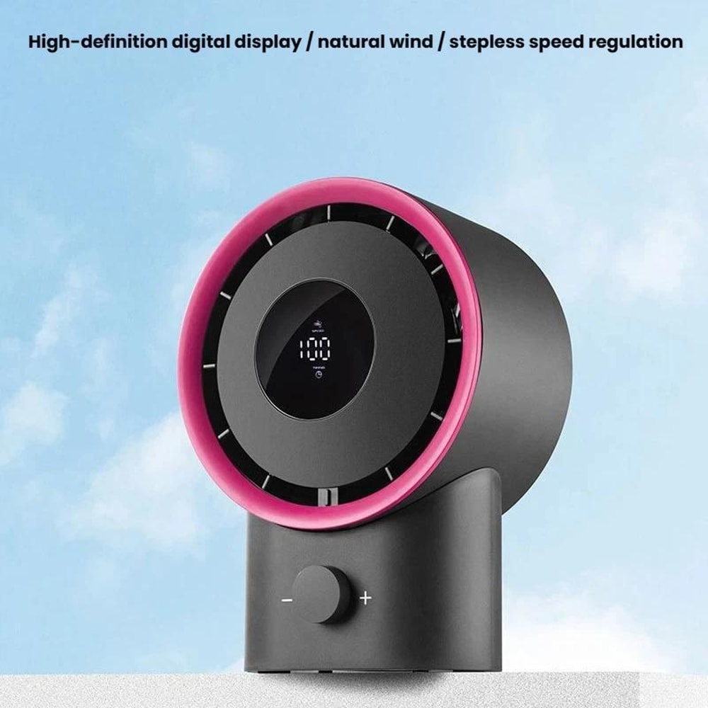 USB Rechargeable Desktop Fan with LED Display, Stepless Speed Control & Timer