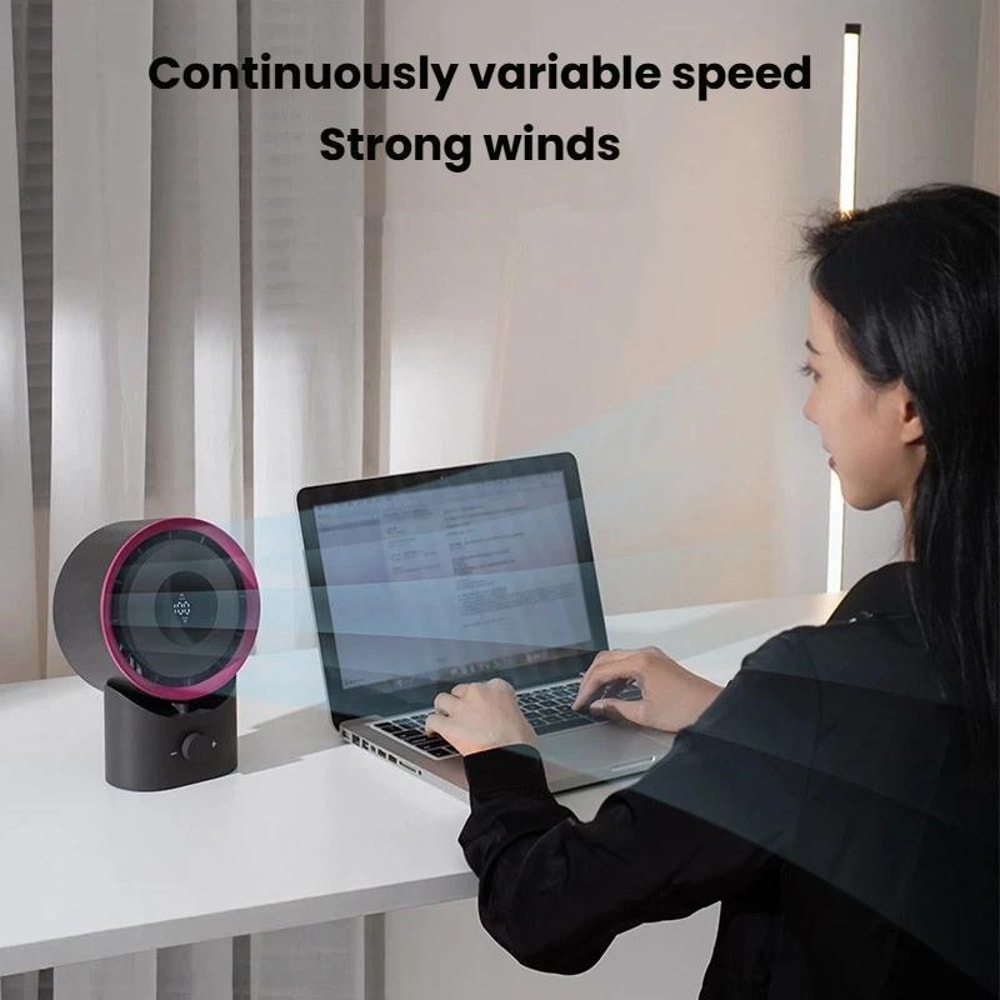 USB Rechargeable Desktop Fan with LED Display, Stepless Speed Control & Timer