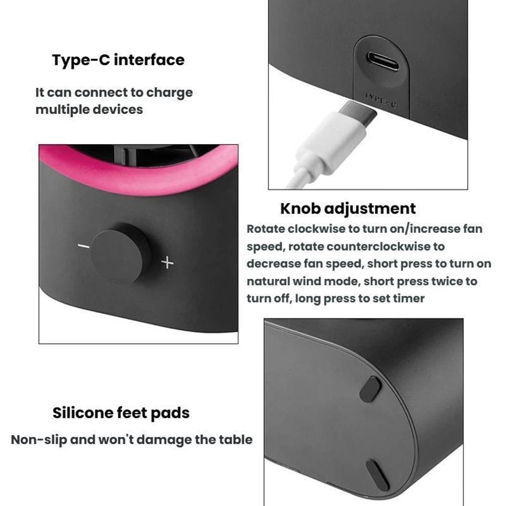 USB Rechargeable Desktop Fan with LED Display, Stepless Speed Control & Timer