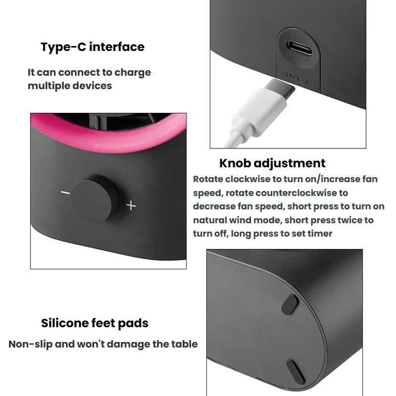 USB Rechargeable Desktop Fan with LED Display, Stepless Speed Control & Timer