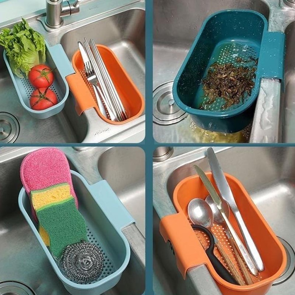 QuickDrain Kitchen Sink Sponge Holder Basket For Soap Brushes And Sink Storage 2