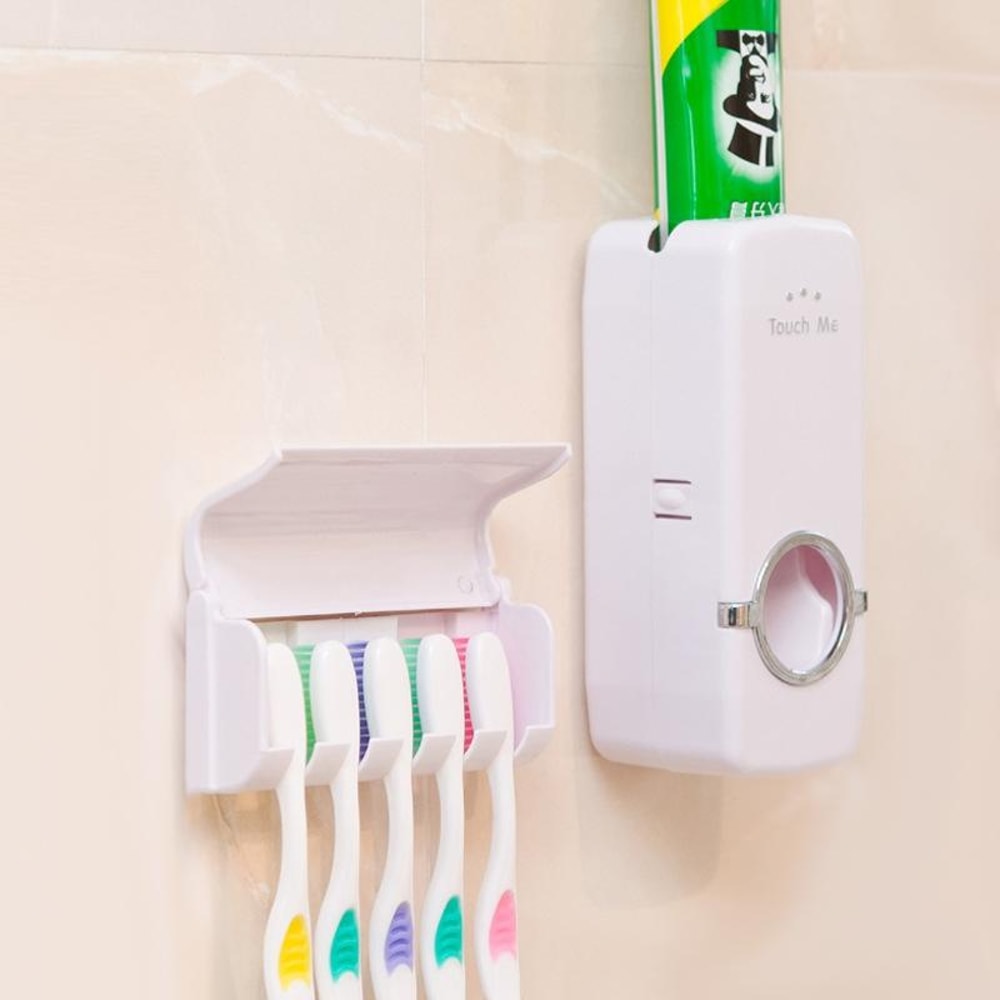 Hands Free Automatic Toothpaste Dispenser Wall Mount Toothbrush Holder 4