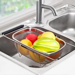 expandable stainless steel colander over sink vegetable washing basket with fine mesh