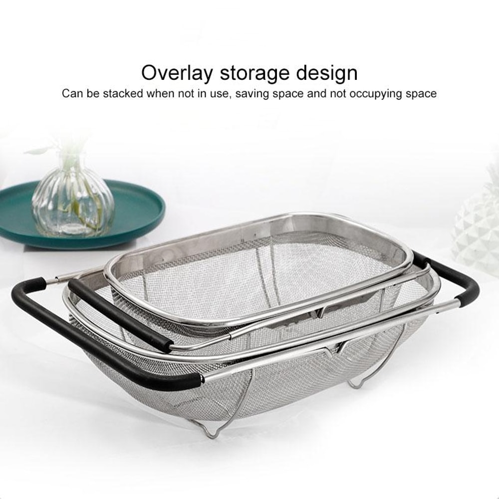 Expandable Stainless Steel Colander Over Sink Vegetable Washing Basket With Fine Mesh 10